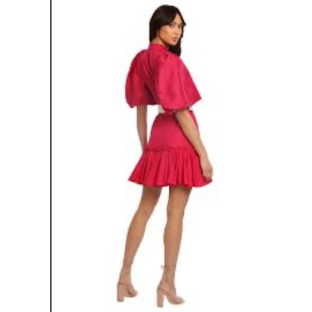 IRA Two Piece Set Ruffle Mini Skirt Puff Sleeve Crop‎ Top Pink Medium